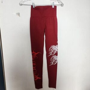 Civil regime Women's Red and Burgundy logo black metal Leggings XS NWT